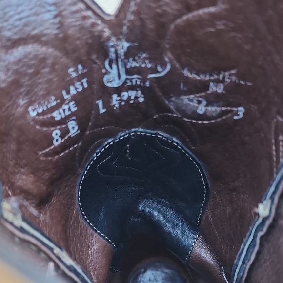 Justin Boots Women’s 8B Black Tan Western Cowboy Boots Flame Stitch - Picture 8 of 15